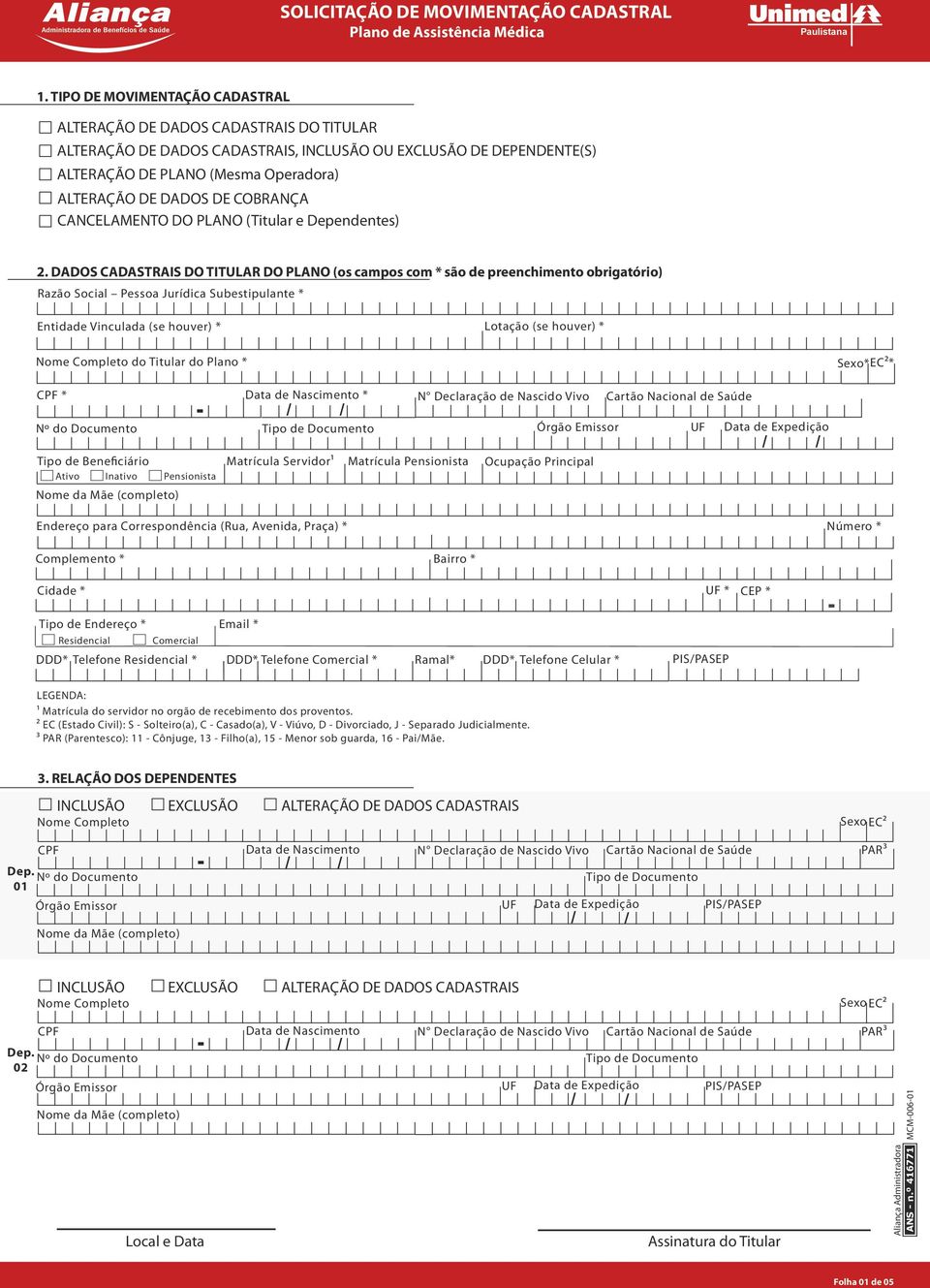 DADOS CADASTRAIS DO TITULAR DO PLANO (os campos com * são de preenchimento obrigatório) Razão Social Pessoa Jurídica Subestipulante * Entidade Vinculada (se houver) * Lotação (se houver) * do Titular