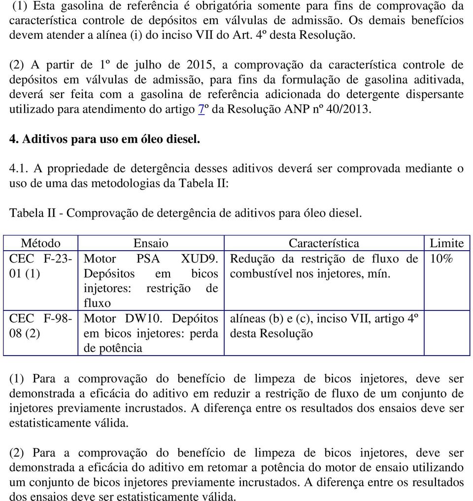 (2) A partir de 1º de julho de 2015, a comprovação da característica controle de depósitos em válvulas de admissão, para fins da formulação de gasolina aditivada, deverá ser feita com a gasolina de