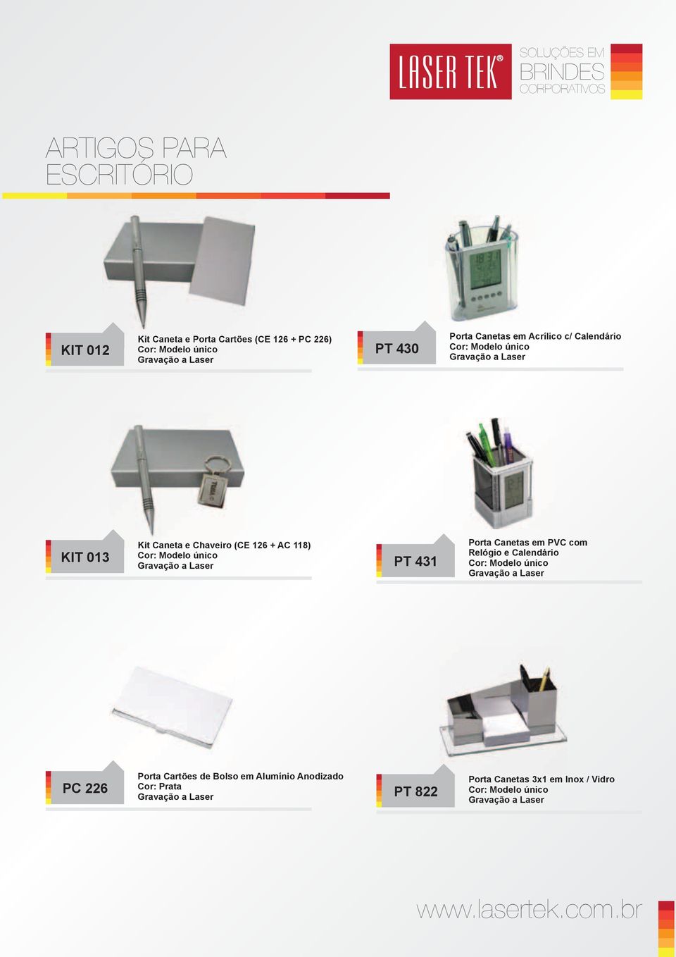 126 + AC 118) PT 431 Porta Canetas em PVC com Relógio e Calendário PC 226 Porta