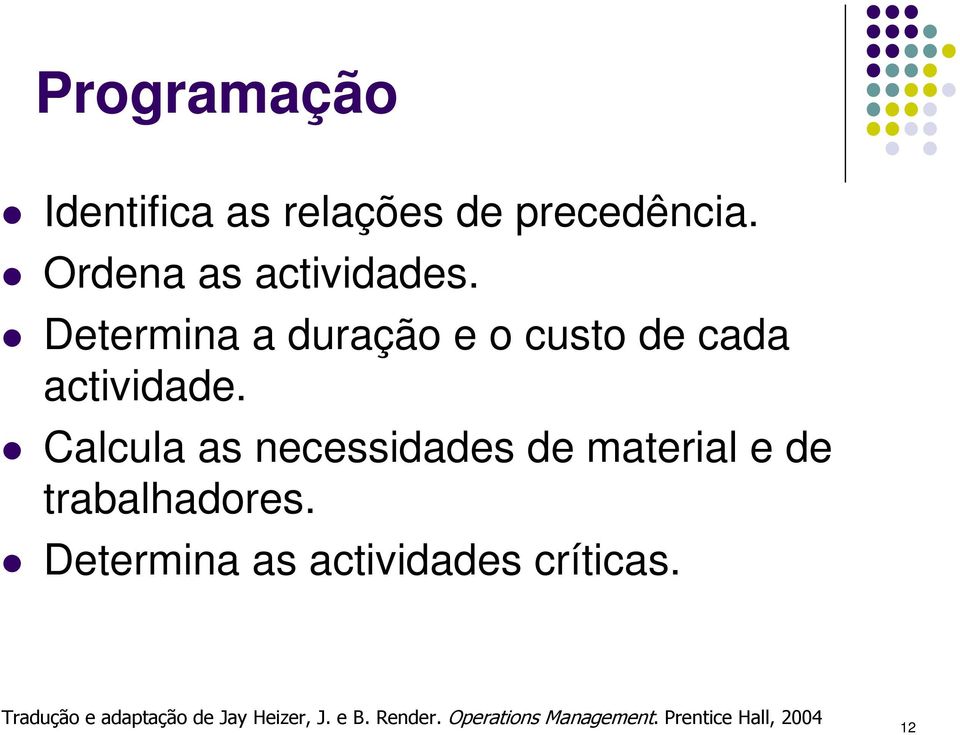 Determina a duração e o custo de cada actividade.