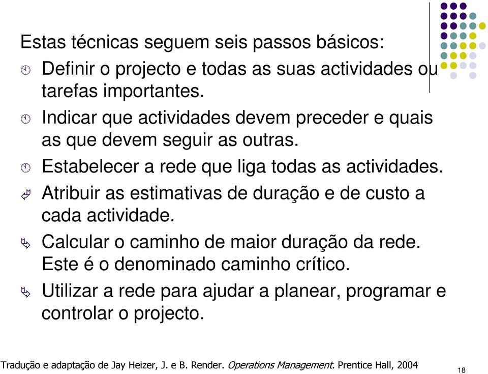 Estabelecer a rede que liga todas as actividades. Atribuir as estimativas de duração e de custo a cada actividade.