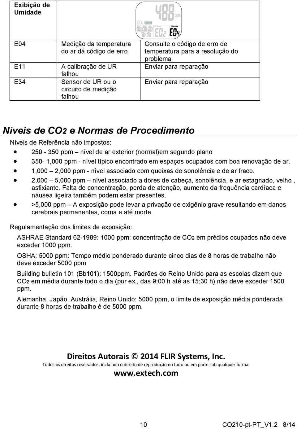 350-1,000 ppm - nível típico encontrado em espaços ocupados com boa renovação de ar. 1,000 2,000 ppm - nível associado com queixas de sonolência e de ar fraco.