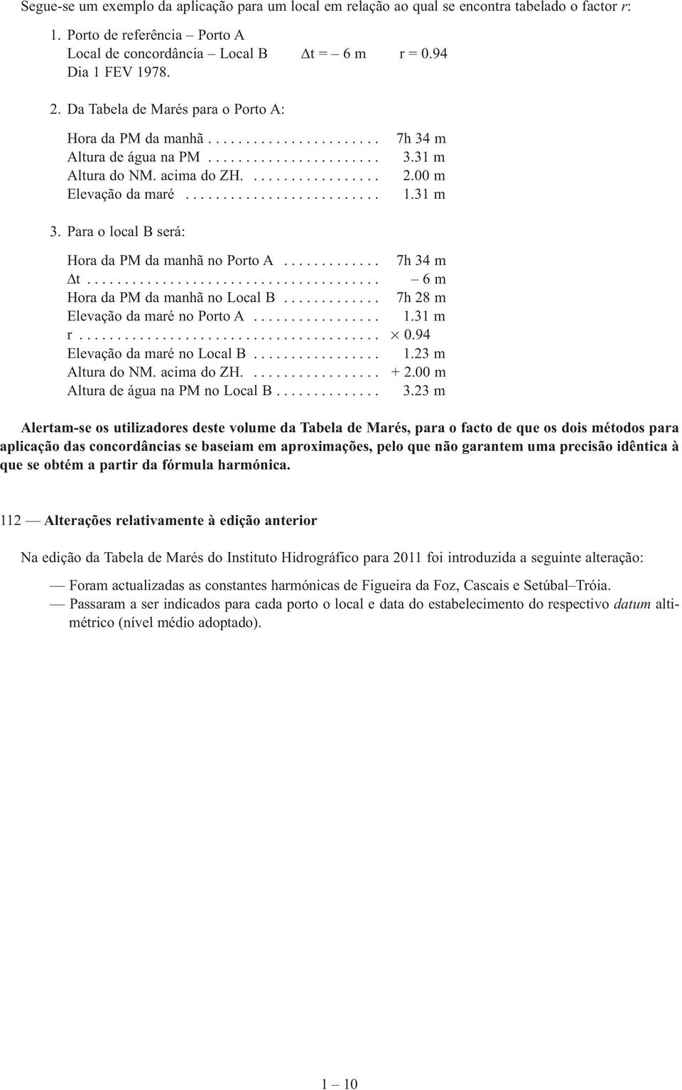 31 m 2.00 m 1.31 m 3. Para o local B será: Hora da PM da manhã no Porto A............. Δt....................................... Hora da PM da manhã no Local B............. Elevação da maré no Porto A.