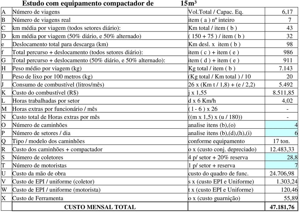 b ) 32 e Deslocamento total para descarga (km) Km desl.