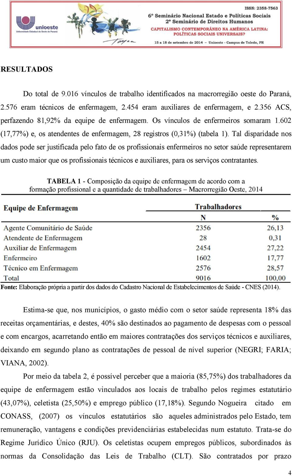 Tal disparidade nos dados pode ser justificada pelo fato de os profissionais enfermeiros no setor saúde representarem um custo maior que os profissionais técnicos e auxiliares, para os serviços