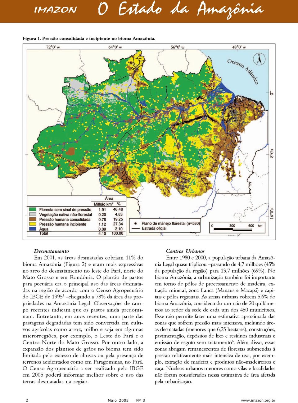 O plantio de pastos para pecuária era o principal uso das áreas desmatadas na região de acordo com o Censo Agropecuário do IBGE de 1995 5 chegando a 78% da área das propriedades na Amazônia Legal.