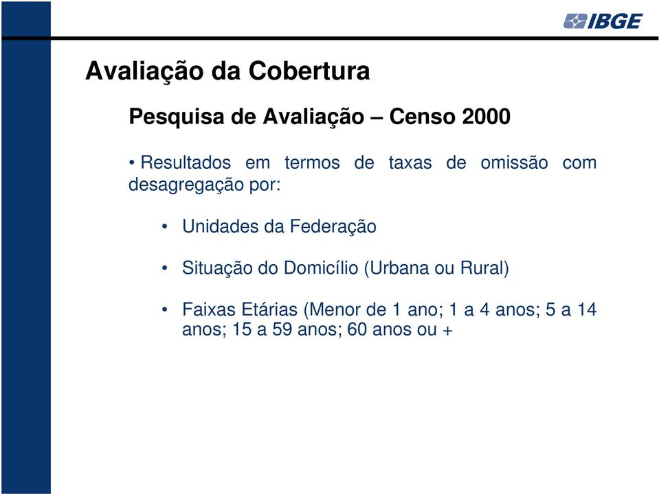 Situação do Domicílio (Urbana ou Rural) Faixas Etárias