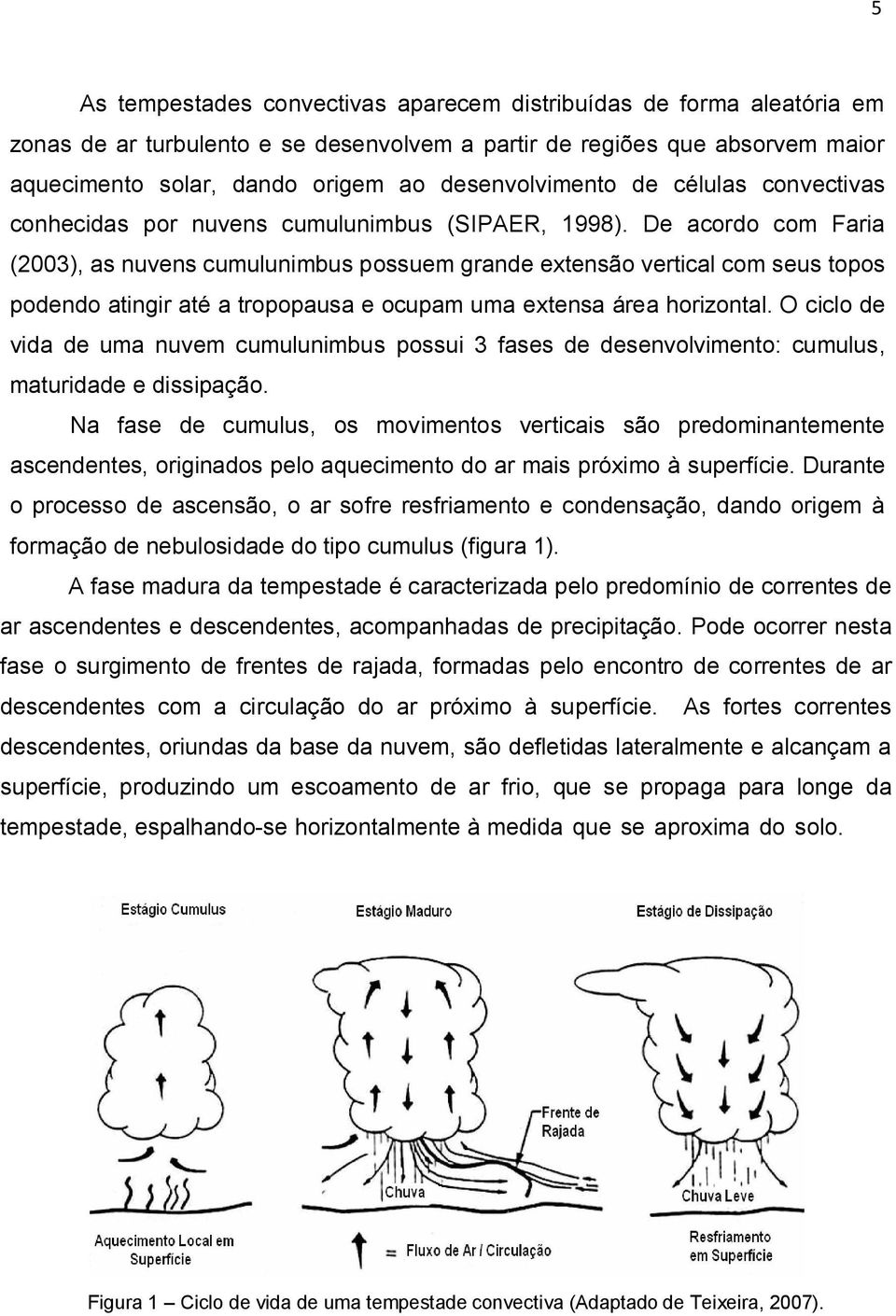 De acordo com Faria (2003), as nuvens cumulunimbus possuem grande extensão vertical com seus topos podendo atingir até a tropopausa e ocupam uma extensa área horizontal.