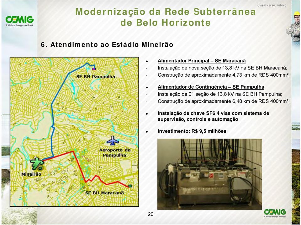 Instalação de 01 seção de 13,8 kv na SE BH Pampulha; Construção de aproximadamente 6,48 km de RDS 400mm²;