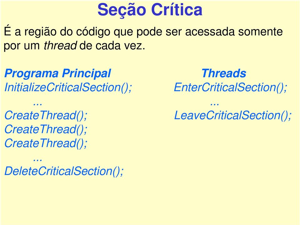 Programa Principal Threads InitializeCriticalSection();