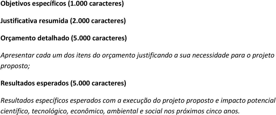 proposto; Resultados esperados (5.