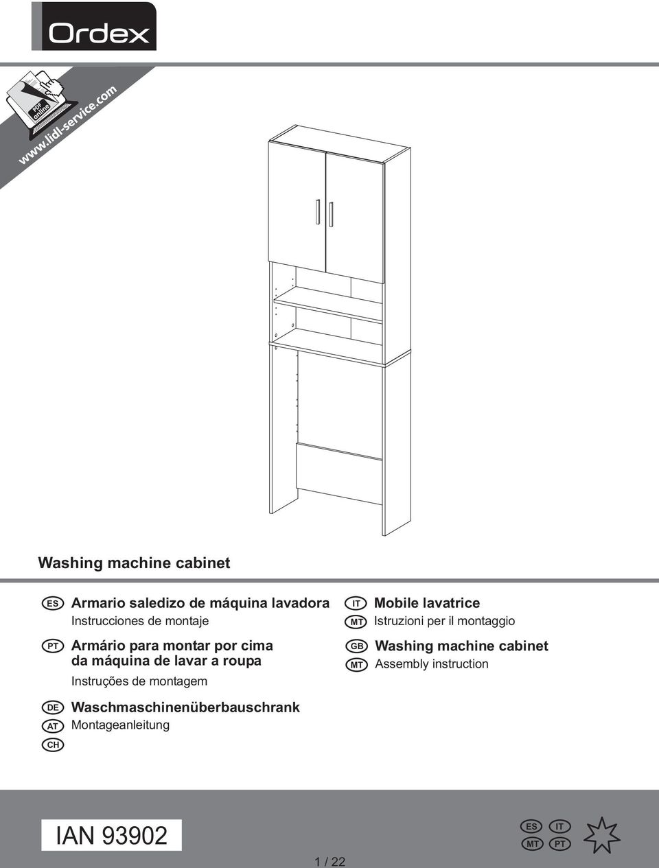 Instruções de montagem Waschmaschinenüberbauschrank Montageanleitung IT MT GB MT