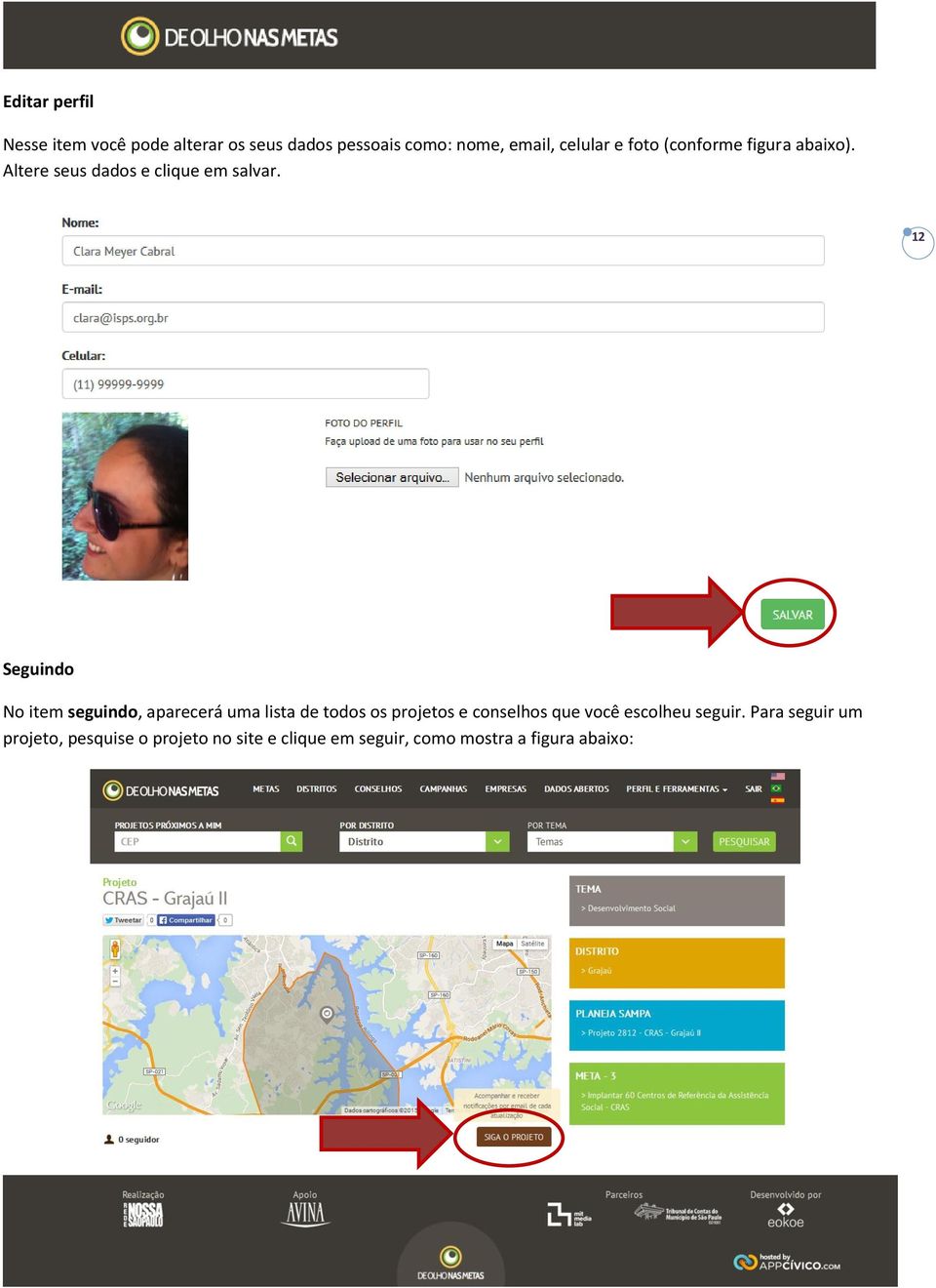 12 Seguindo No item seguindo, aparecerá uma lista de todos os projetos e conselhos que você