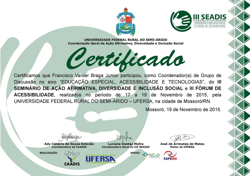 ESPECIAL, ACESSIBILIDADE E TECNOLOGIAS, do III SEMINÁRIO DE