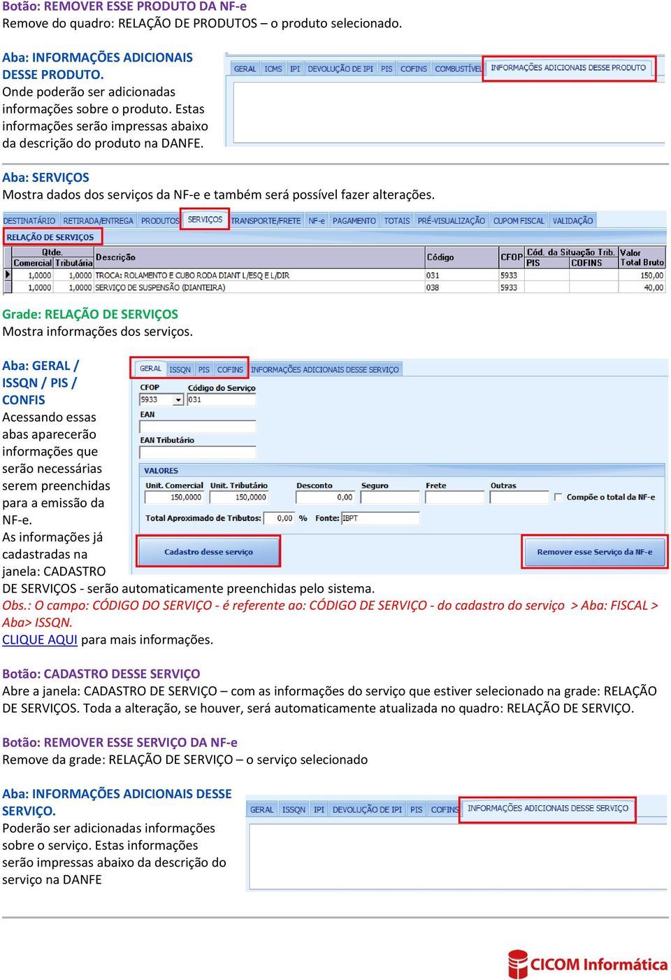 Grade: RELAÇÃO DE SERVIÇOS Mostra informações dos serviços.