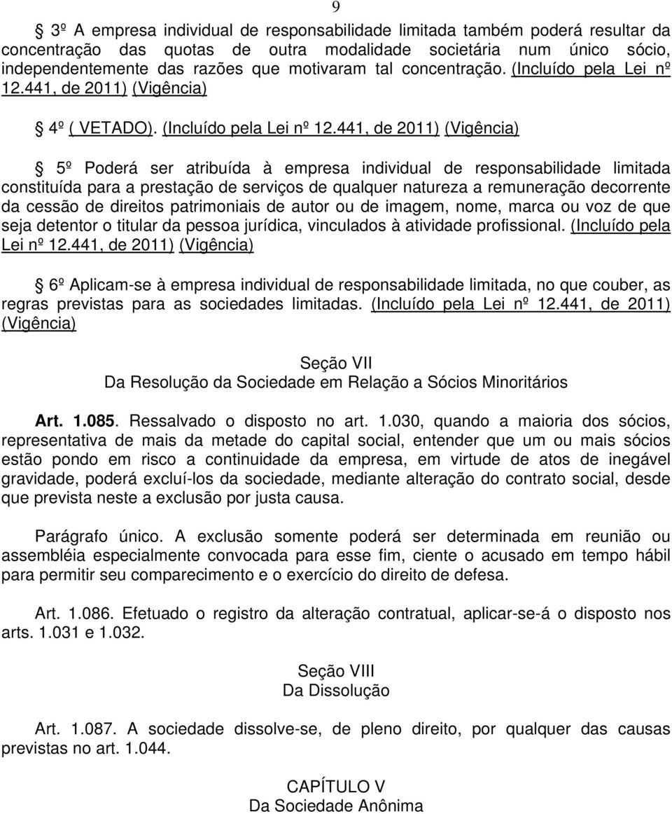 441, de 2011) (Vigência) 4º ( VETADO). (Incluído pela Lei nº 12.