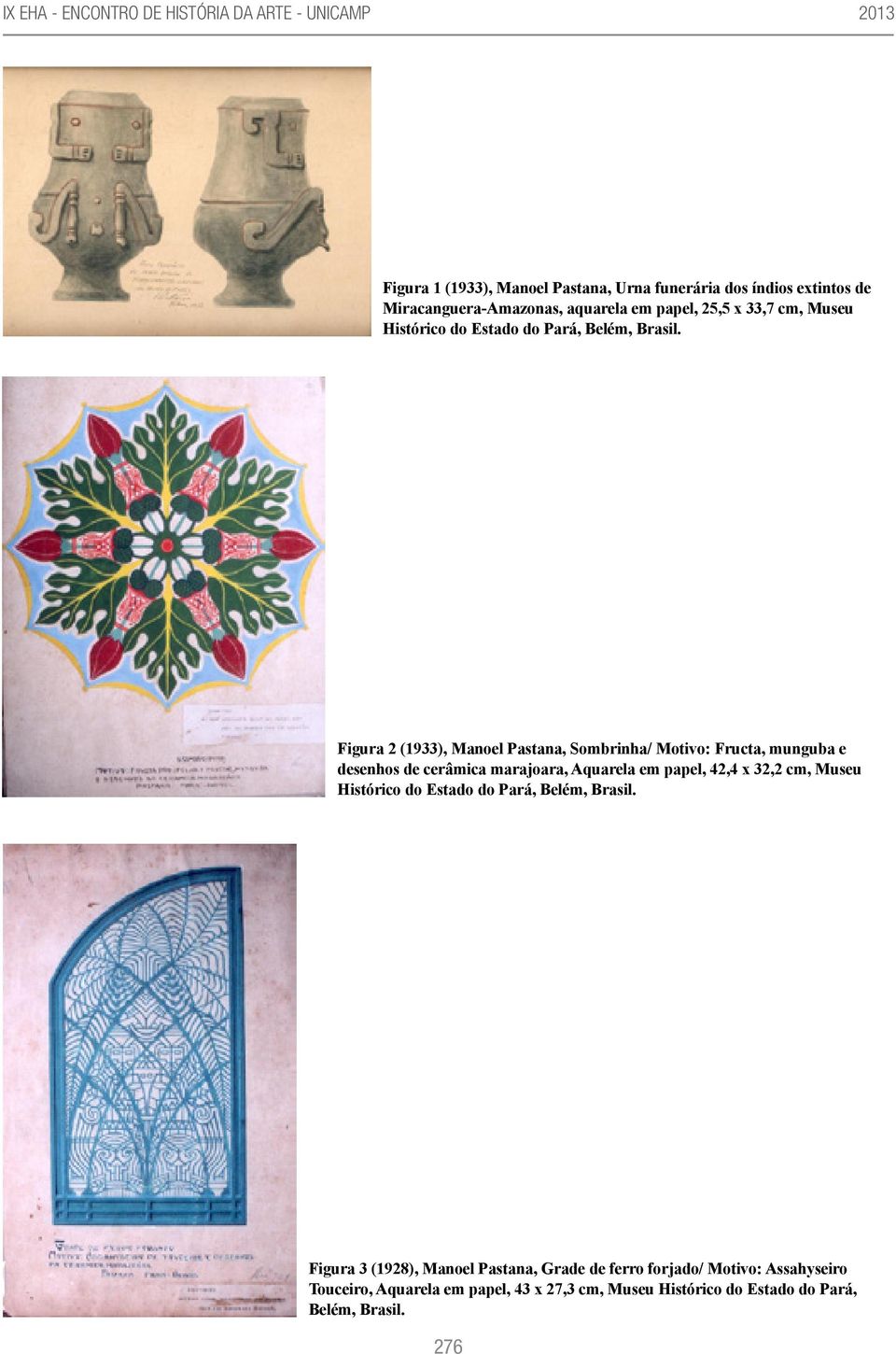 Figura 2 (1933), Manoel Pastana, Sombrinha/ Motivo: Fructa, munguba e desenhos de cerâmica marajoara, Aquarela em papel, 42,4 x 32,2
