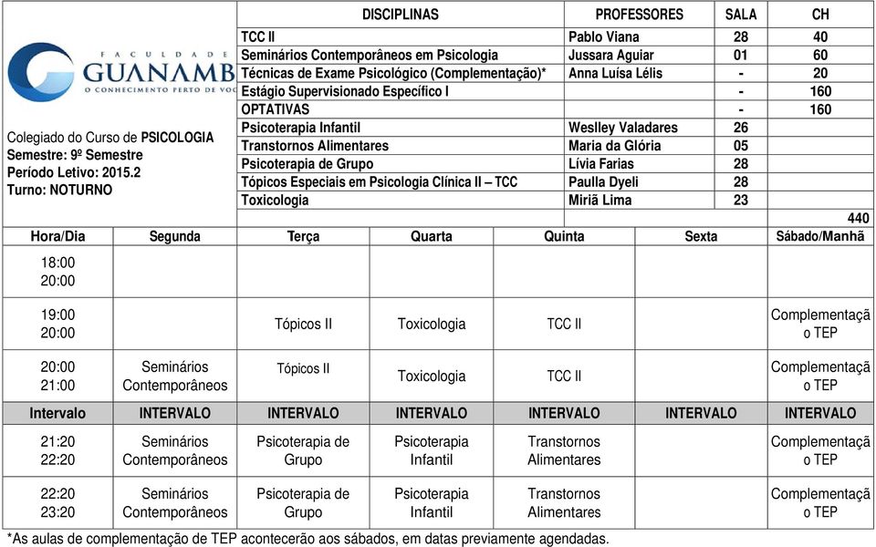 Toxicologia Miriã Lima 23 440 Tópicos II Toxicologia TCC II Complementaçã o TEP Tópicos II Toxicologia TCC II Complementaçã o TEP Psicoterapia de Grupo Psicoterapia Infantil Transtornos