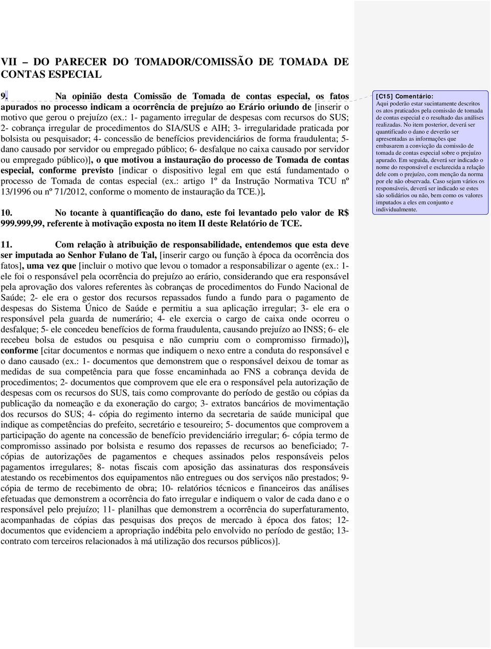 : 1- pagamento irregular de despesas com recursos do SUS; 2- cobrança irregular de procedimentos do SIA/SUS e AIH; 3- irregularidade praticada por bolsista ou pesquisador; 4- concessão de benefícios