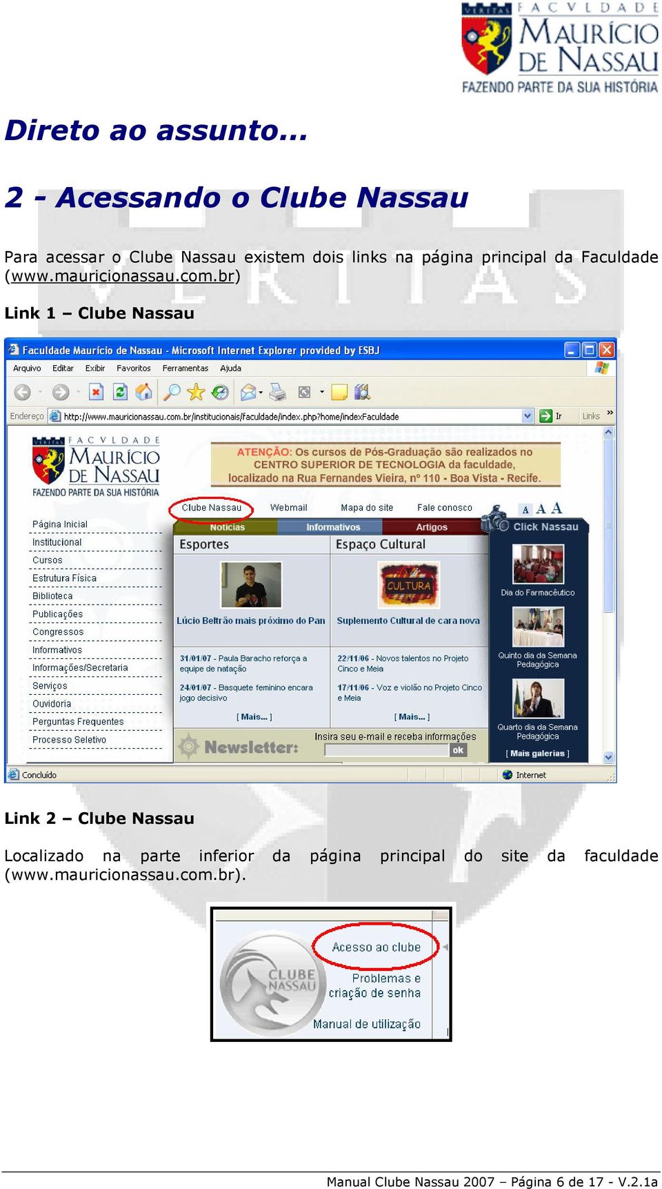 página principal da Faculdade (www.mauricionassau.com.
