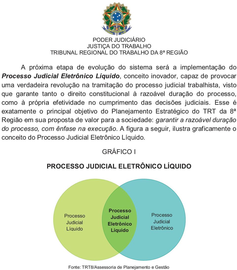 Esse é exatamente o principal objetivo do Planejamento Estratégico do TRT da 8ª Região em sua proposta de valor para a sociedade: garantir a razoável duração do processo, com ênfase na execução.