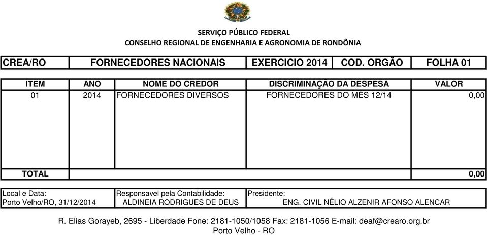 DISCRIMINAÇÃO DA DESPESA VALOR 01 2014