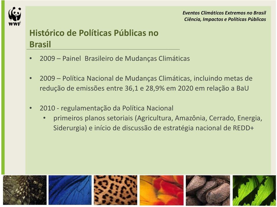 28,9% em 2020 em relação a BaU 2010 - regulamentação da Política Nacional primeiros planos