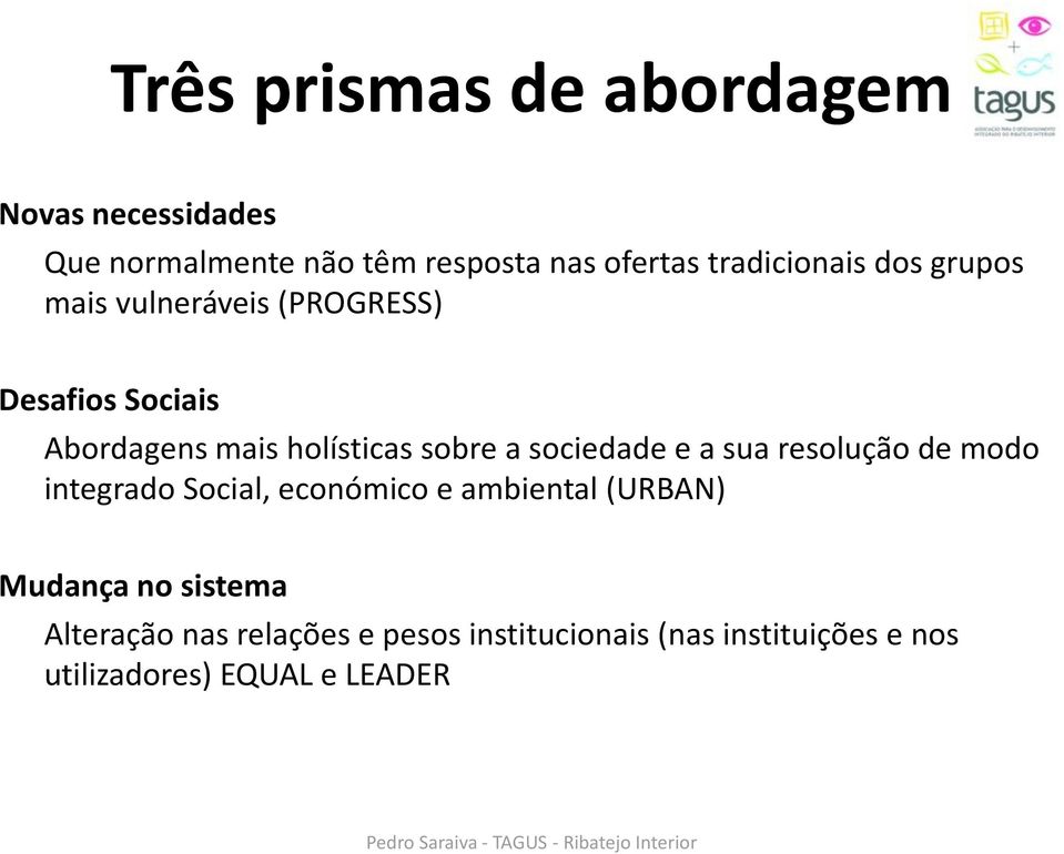 sobre a sociedade e a sua resolução de modo integrado Social, económico e ambiental (URBAN)