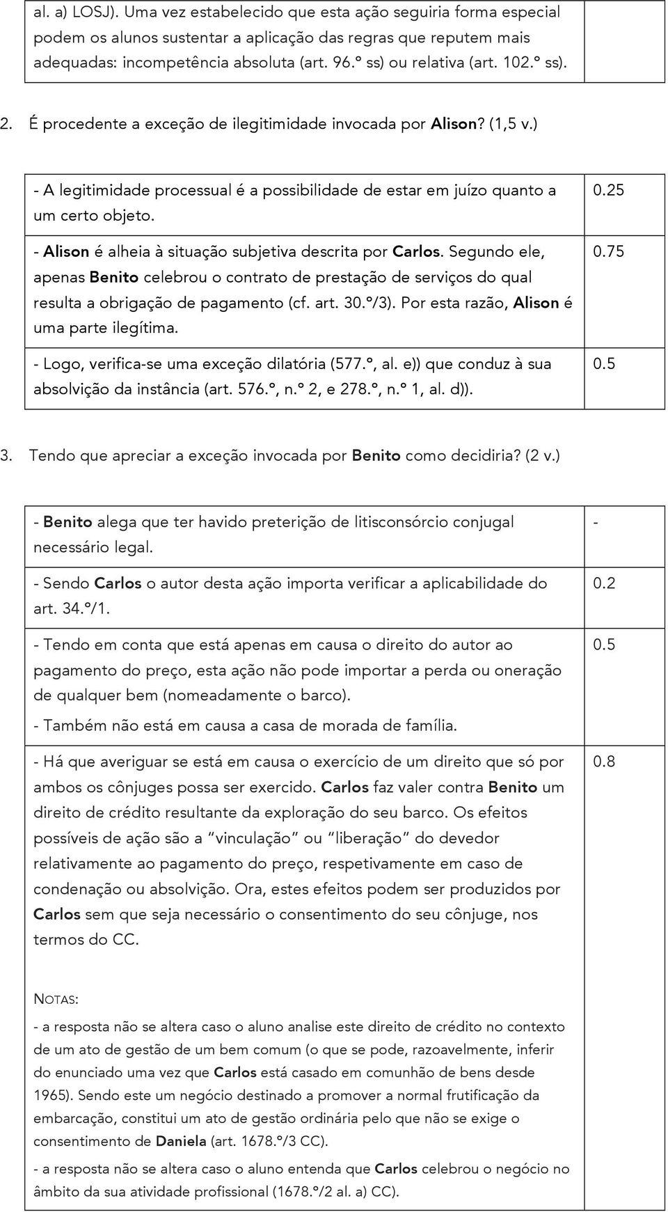 - Alison é alheia à situação subjetiva descrita por Carlos. Segundo ele, apenas Benito celebrou o contrato de prestação de serviços do qual resulta a obrigação de pagamento (cf. art. 30.º/3).