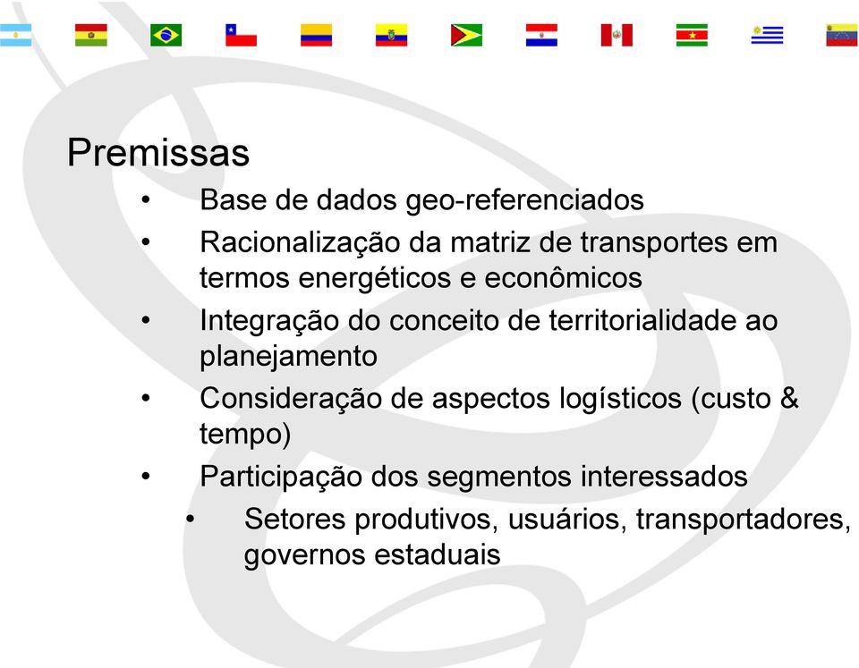 planejamento Consideração de aspectos logísticos (custo & tempo) Participação dos