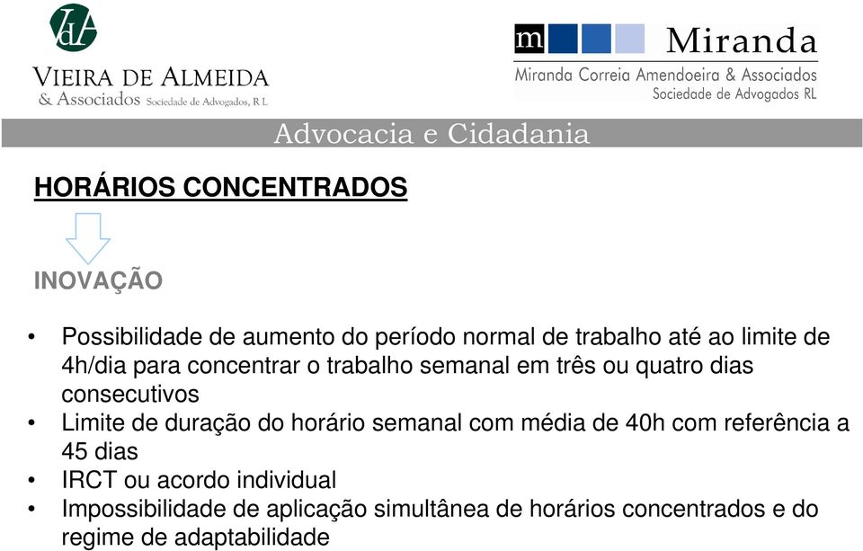 consecutivos Limite de duração do horário semanal com média de 40h com referência a 45 dias IRCT ou