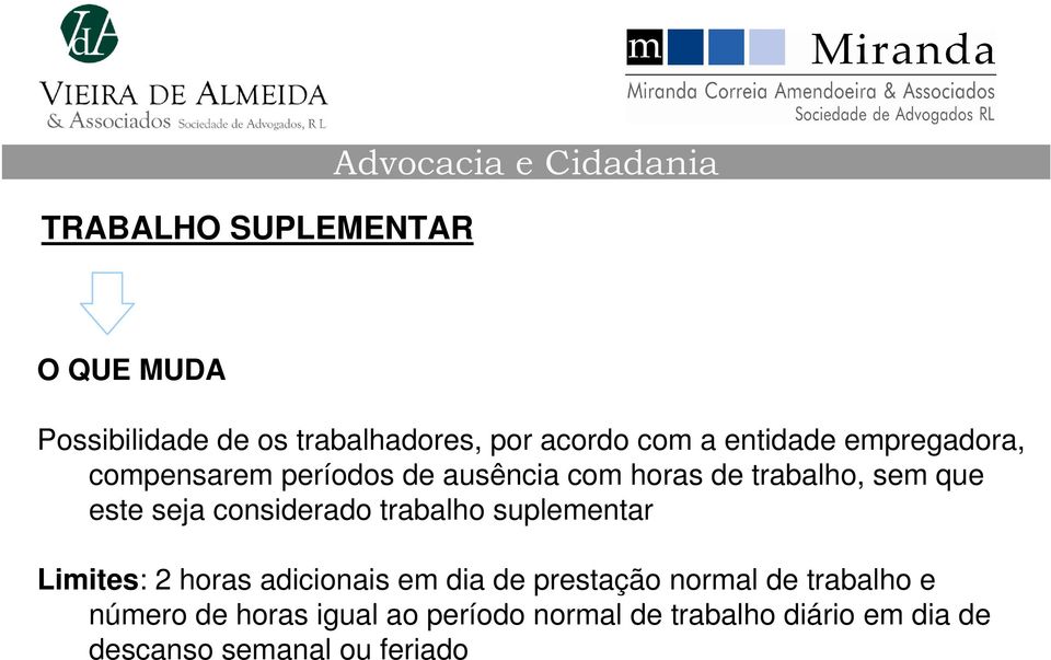 seja considerado trabalho suplementar Limites: 2 horas adicionais em dia de prestação normal de