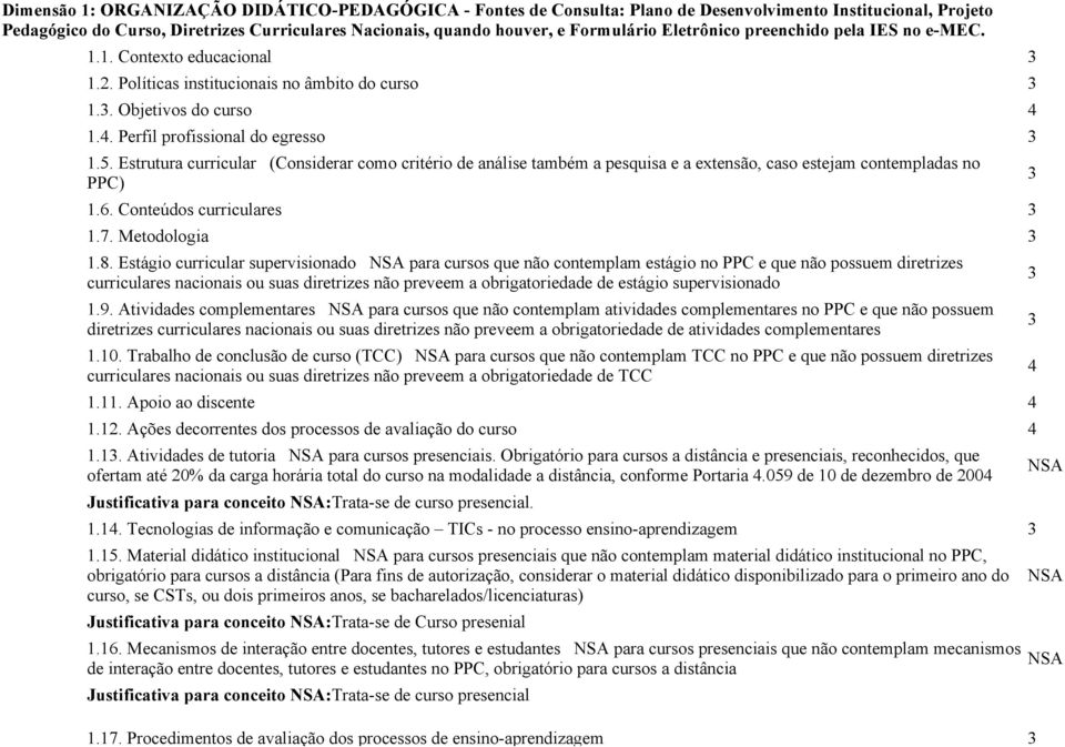 Estrutura curricular (Considerar como critério de análise também a pesquisa e a extensão, caso estejam contempladas no PPC) 1.6. Conteúdos curriculares 3 1.7. Metodologia 3 1.8.