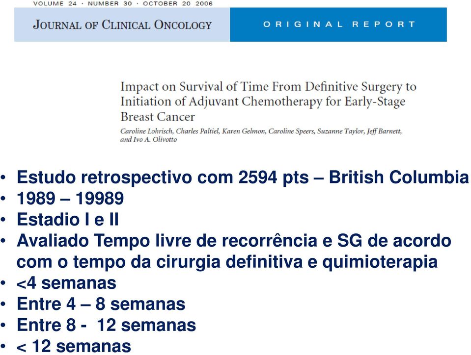 SG de acordo com o tempo da cirurgia definitiva e