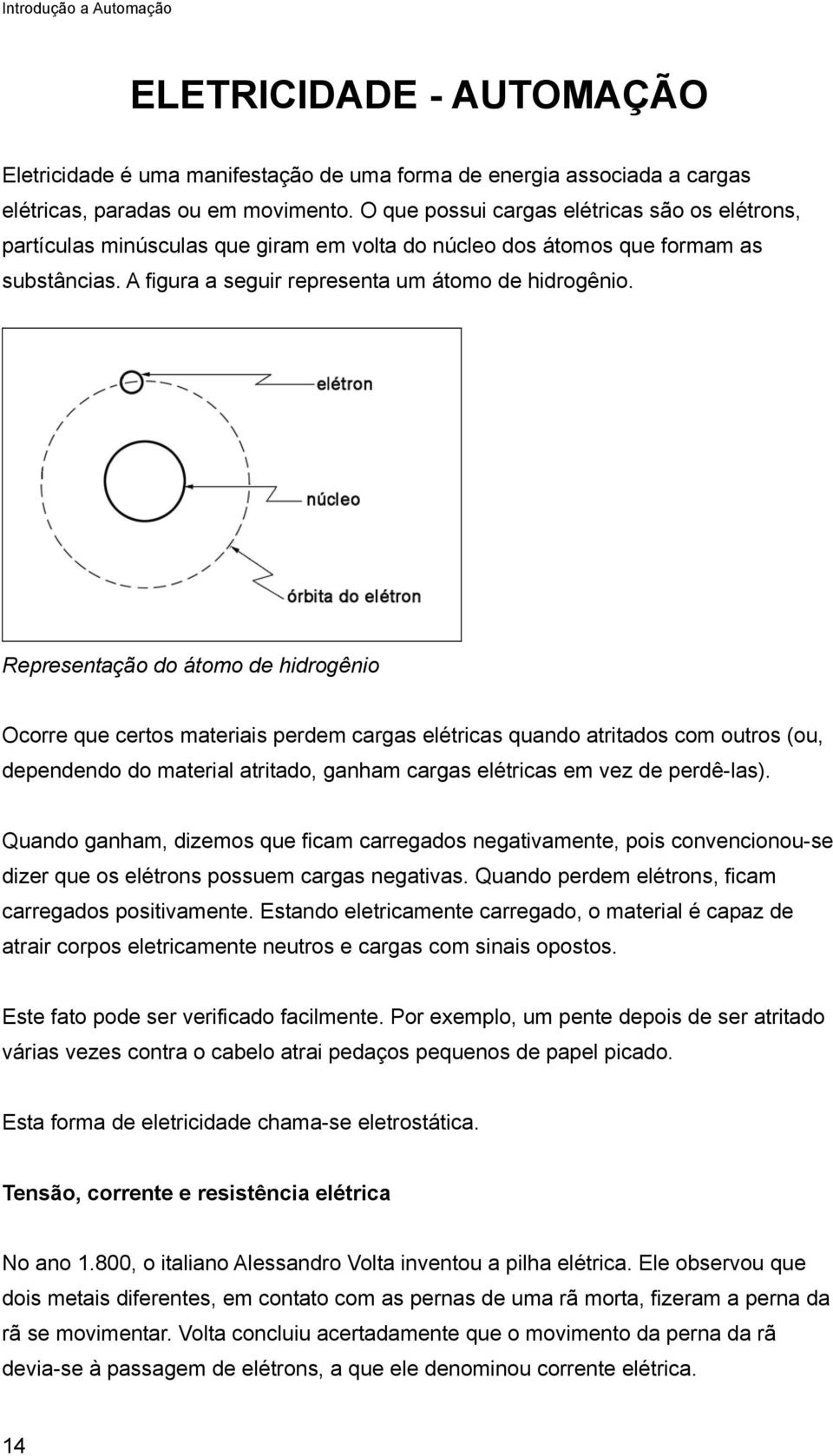 Representação do átomo de hidrogênio Ocorre que certos materiais perdem cargas elétricas quando atritados com outros (ou, dependendo do material atritado, ganham cargas elétricas em vez de perdê-las).