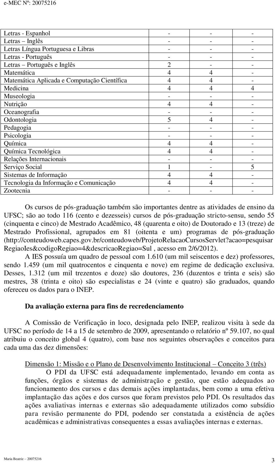 - - Serviço Social 1-5 Sistemas de Informação 4 4 - Tecnologia da Informação e Comunicação 4 4 - Zootecnia - - - Os cursos de pós-graduação também são importantes dentre as atividades de ensino da