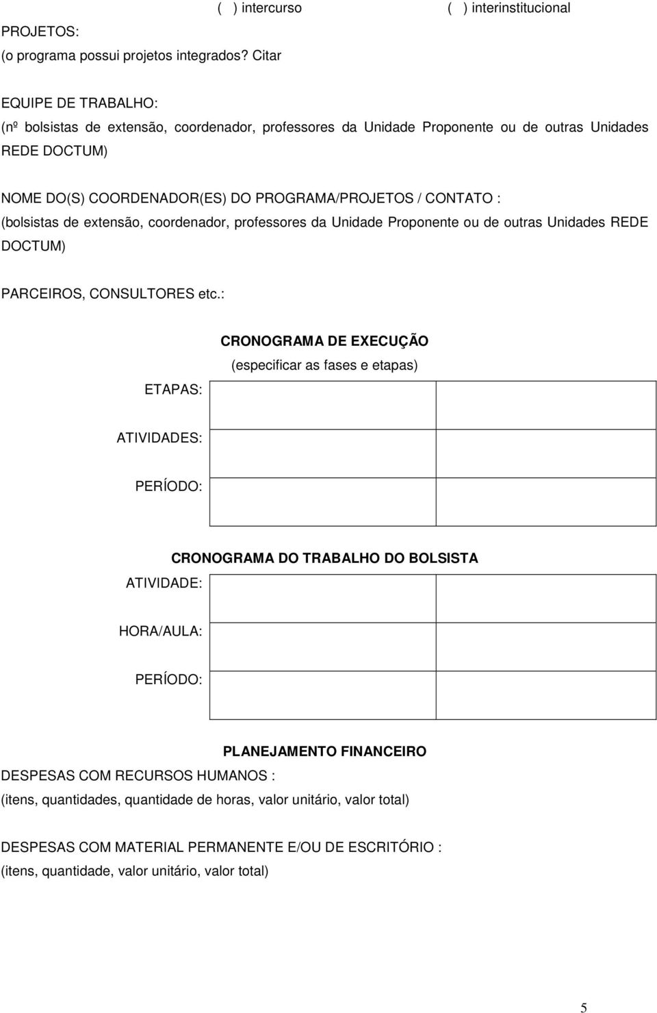 DO PROGRAMA/PROJETOS / CONTATO : (bolsistas de extensão, coordenador, professores da Unidade Proponente ou de outras Unidades REDE DOCTUM) PARCEIROS, CONSULTORES etc.