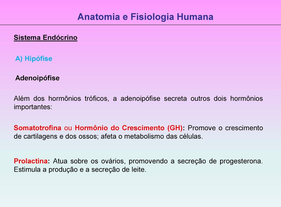 crescimento de cartilagens e dos ossos; afeta o metabolismo das células.