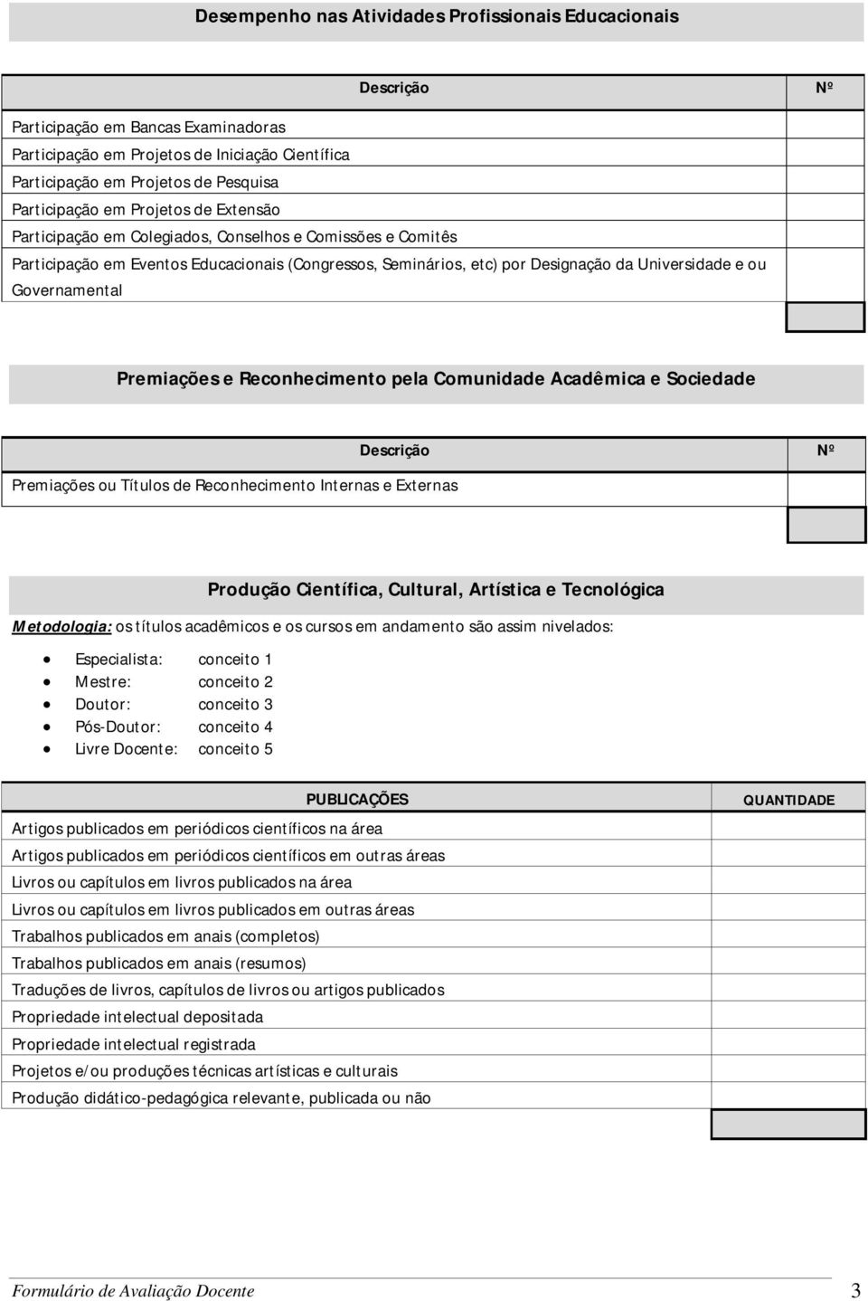 Governamental Premiações e Reconhecimento pela Comunidade Acadêmica e Sociedade Premiações ou Títulos de Reconhecimento Internas e Externas Descrição Nº Produção Científica, Cultural, Artística e