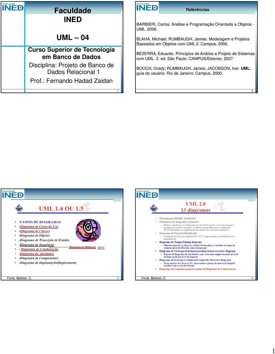BLAHA, Michael; RUMBAUGH, James. Modelagem e Projetos Baseados em Objetos com UML 2. Campus, 2006. BEZERRA, Eduardo.