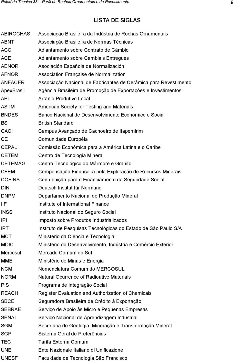 Técnicas Adiantamento sobre Contrato de Câmbio Adiantamento sobre Cambiais Entregues Asociación Española de Normalización Association Française de Normalization Associação Nacional de Fabricantes de