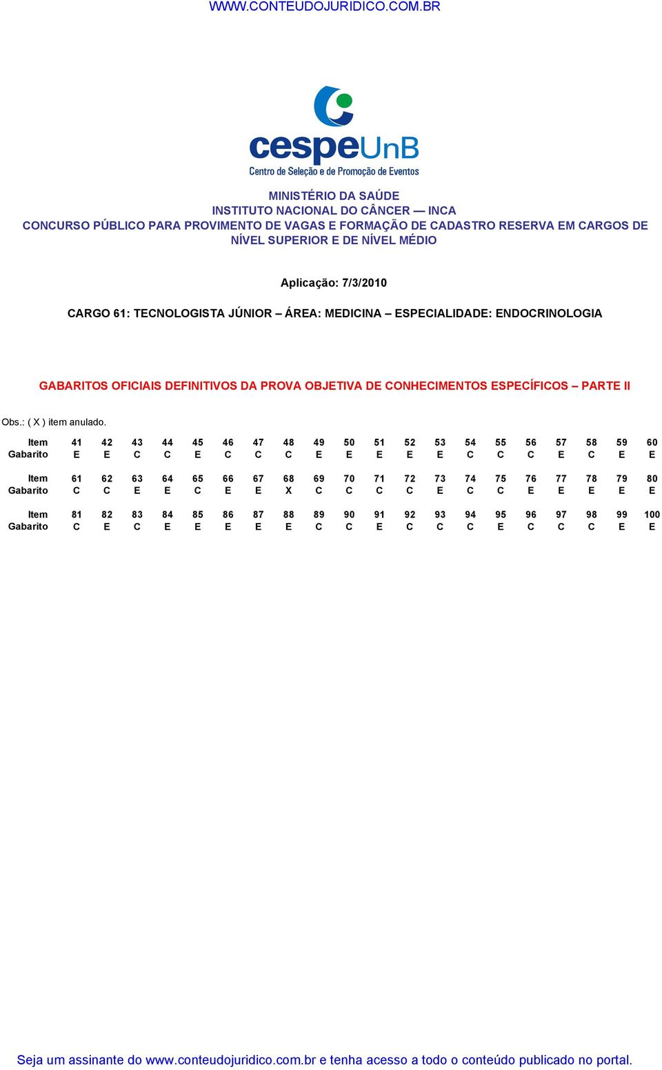 0 Obs.: ( X ) item anulado.