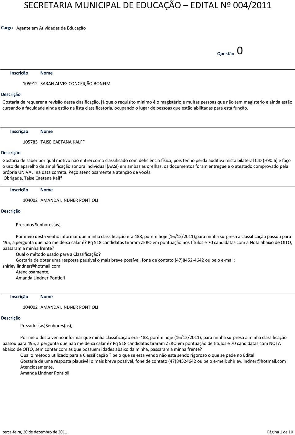 105783 TAISE CAETANA KALFF Gostaria de saber por qual motivo não entrei como classificado com deficiência física, pois tenho perda auditiva mista bilateral CID (H90.