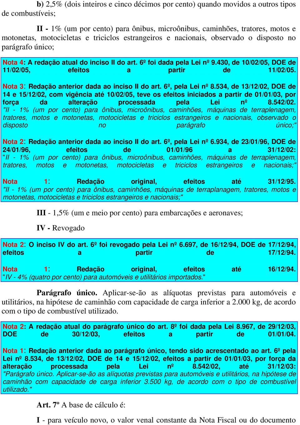 430, de 10/02/05, DOE de 11/02/05, efeitos a partir de 11/02/05. Nota 3: Redação anterior dada ao inciso II do art. 6º, pela Lei nº 8.