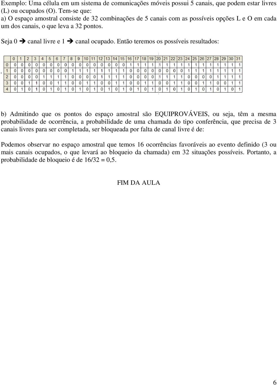 Então teremos os possíveis resultados: b) Admitindo que os pontos do espaço amostral são EQUIPROVÁVEIS, ou seja, têm a mesma probabilidade de ocorrência, a probabilidade de uma chamada do tipo