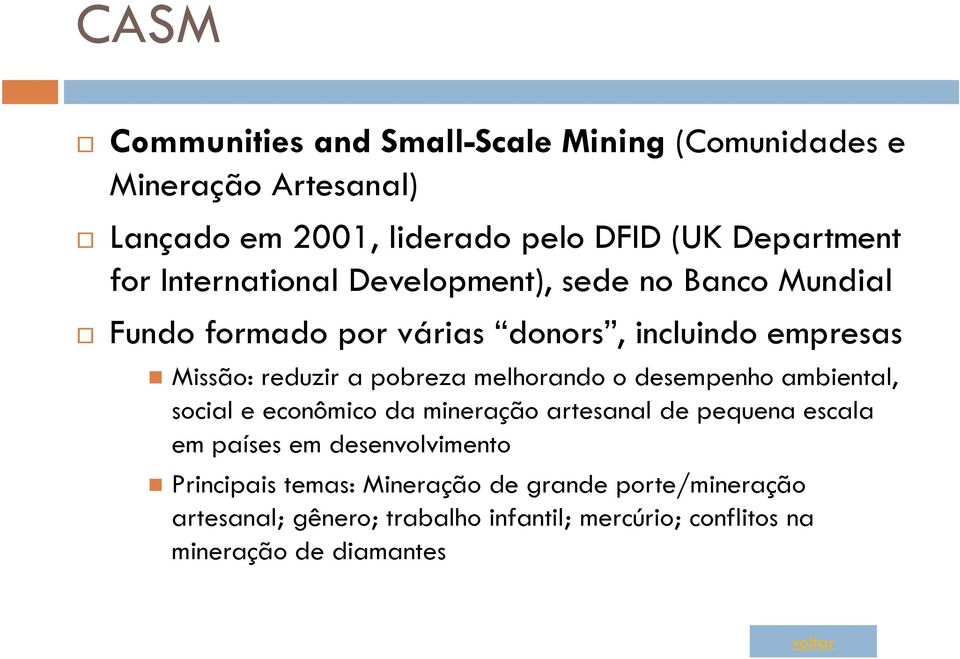 melhorando o desempenho ambiental, social e econômico da mineração artesanal de pequena escala em países em desenvolvimento
