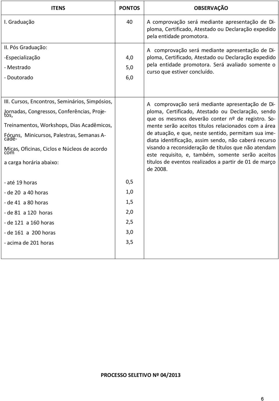 Será avaliado somente o curso que estiver concluído. III.