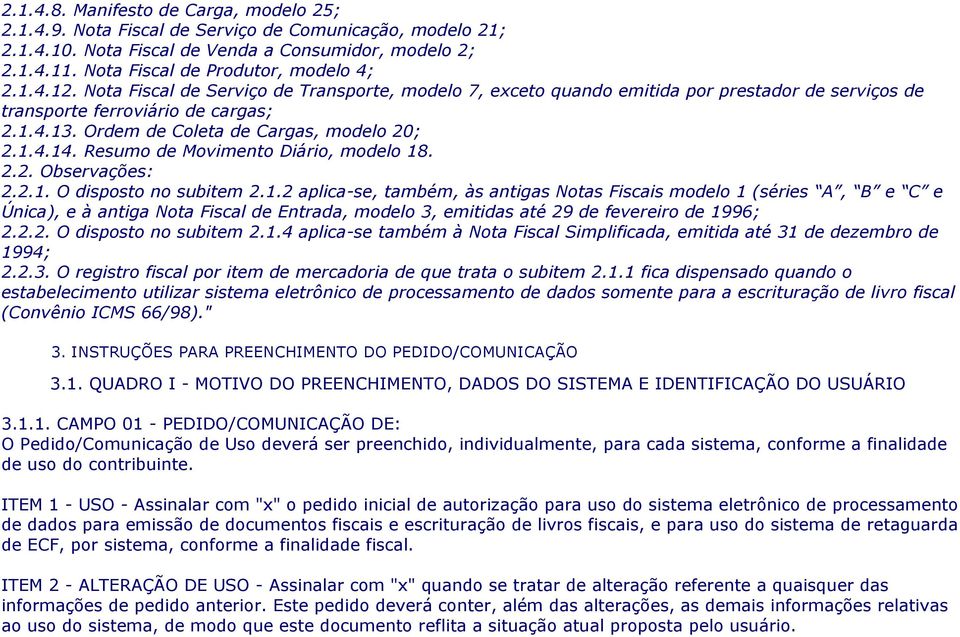 Ordem de Coleta de Cargas, modelo 20; 2.1.