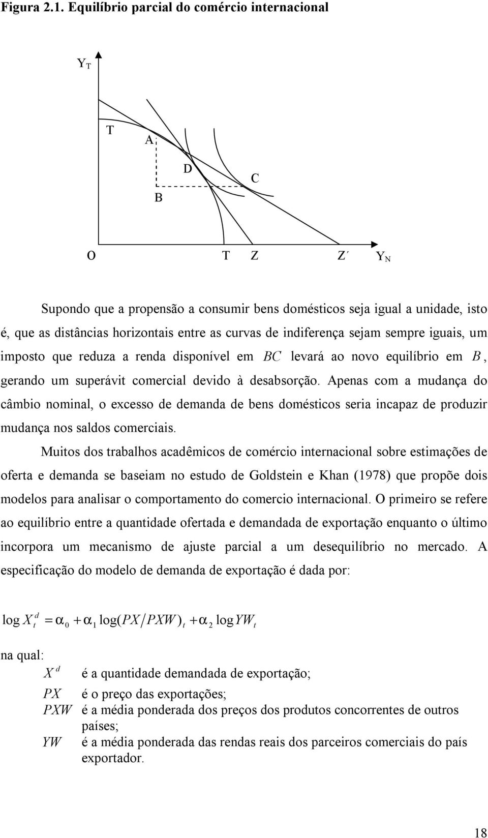 indiferença sejam sempre iguais, um imposo que reduza a renda disponível em BC levará ao novo equilíbrio em B, gerando um superávi comercial devido à desabsorção.