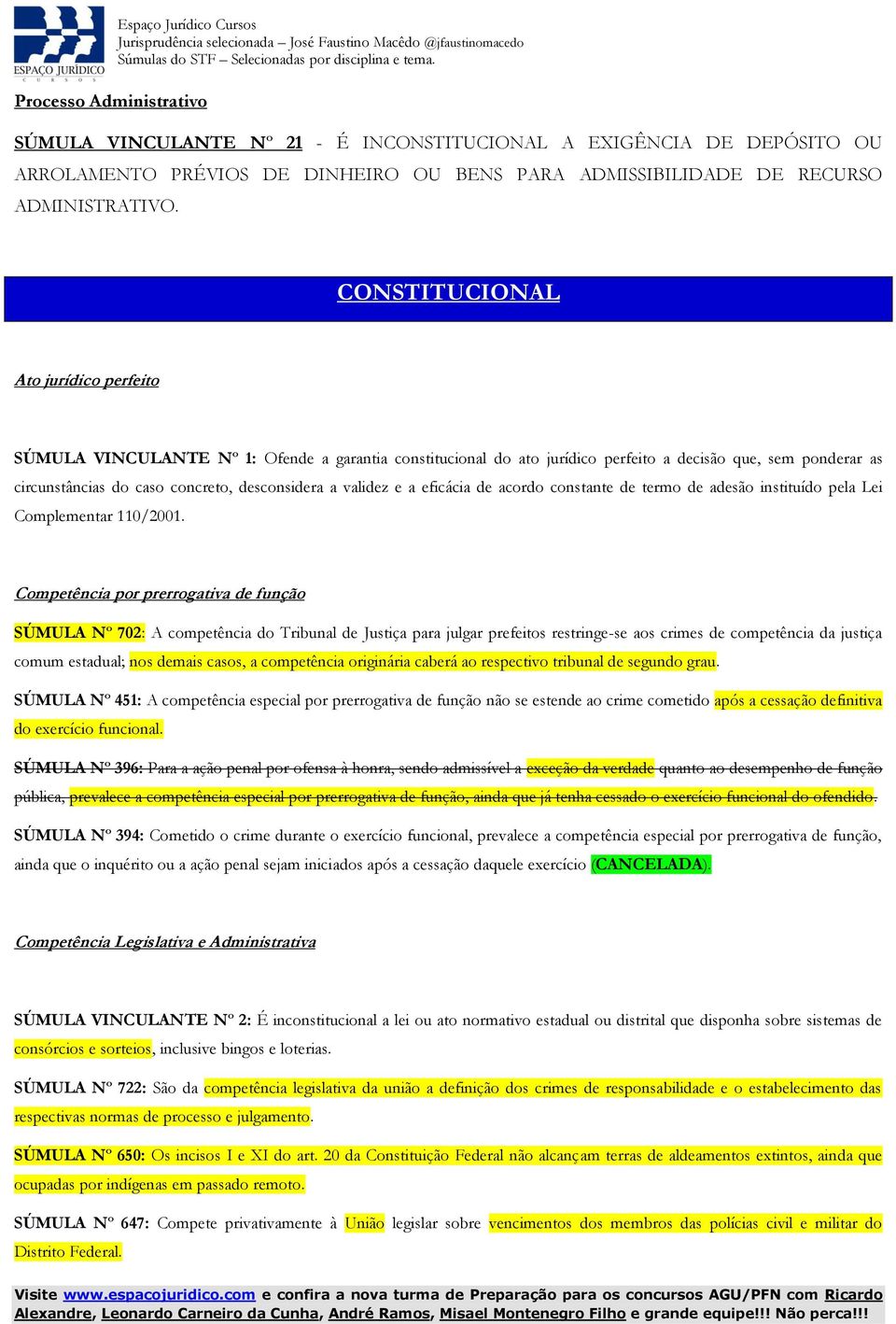 CONSTITUCIONAL Ato jurídico perfeito SÚMULA VINCULANTE Nº 1: Ofende a garantia constitucional do ato jurídico perfeito a decisão que, sem ponderar as circunstâncias do caso concreto, desconsidera a